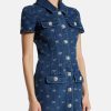 Luxury Mini Diamond Denim Short Sleeved Skirt Dress - Image 3