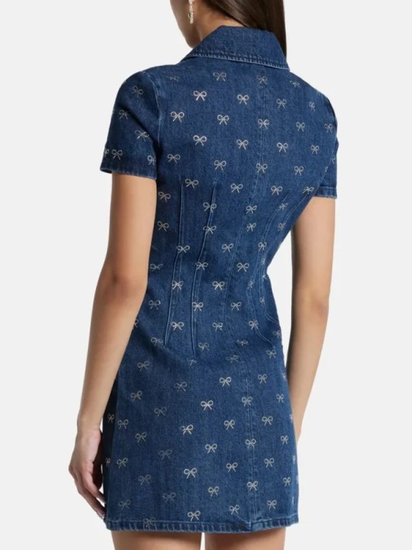 Luxury Mini Diamond Denim Short Sleeved Skirt Dress - Image 4