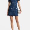 Luxury Mini Diamond Denim Short Sleeved Skirt Dress - Image 5