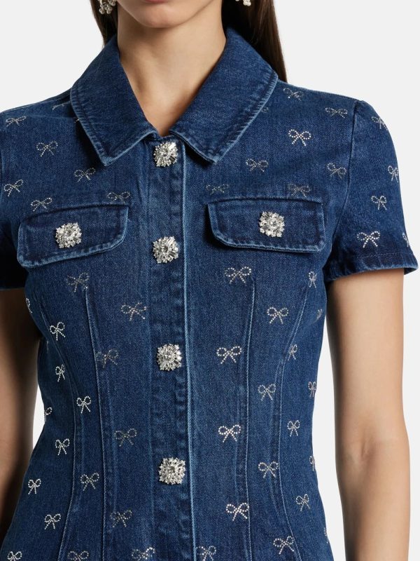Luxury Mini Diamond Denim Short Sleeved Skirt Dress - Image 6