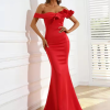 Luxury Off Shoulder Red Mermaid High Quality  Maxi Dress
