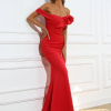 Luxury Off Shoulder Red Mermaid High Quality  Maxi Dress - Image 2