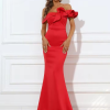 Luxury Off Shoulder Red Mermaid High Quality  Maxi Dress - Image 3