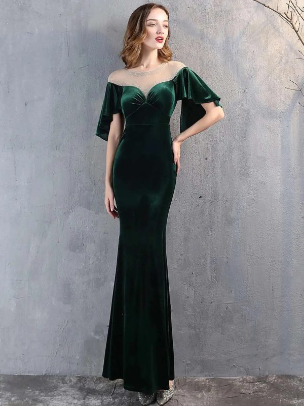 Luxury Velvet See Through Mesh Maxi Long Dresses