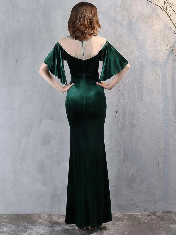 Luxury Velvet See Through Mesh Maxi Long Dresses - Image 10