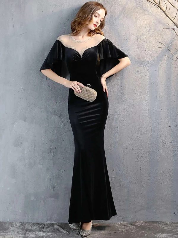Luxury Velvet See Through Mesh Maxi Long Dresses - Image 20