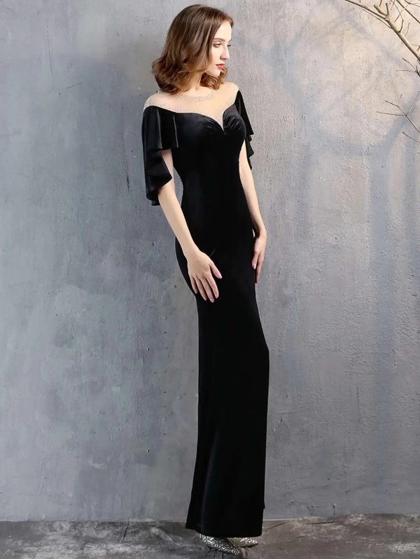 Luxury Velvet See Through Mesh Maxi Long Dresses - Image 23