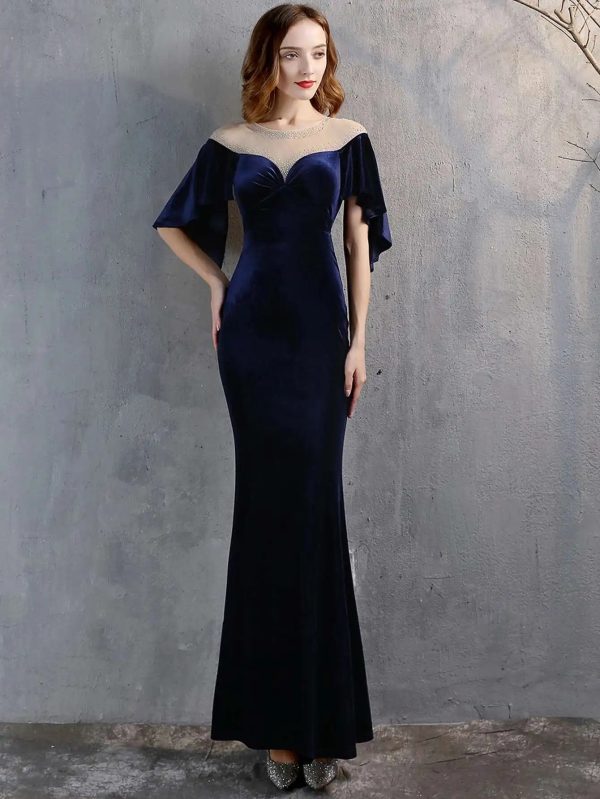 Luxury Velvet See Through Mesh Maxi Long Dresses - Image 4