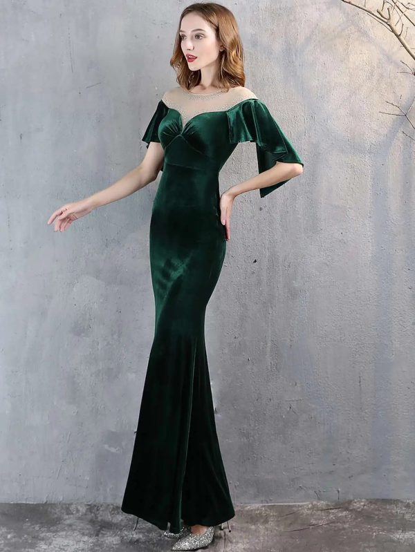 Luxury Velvet See Through Mesh Maxi Long Dresses - Image 2