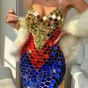 Metal Sequin Fashion Luxury See Through Mini Dress - Image 2