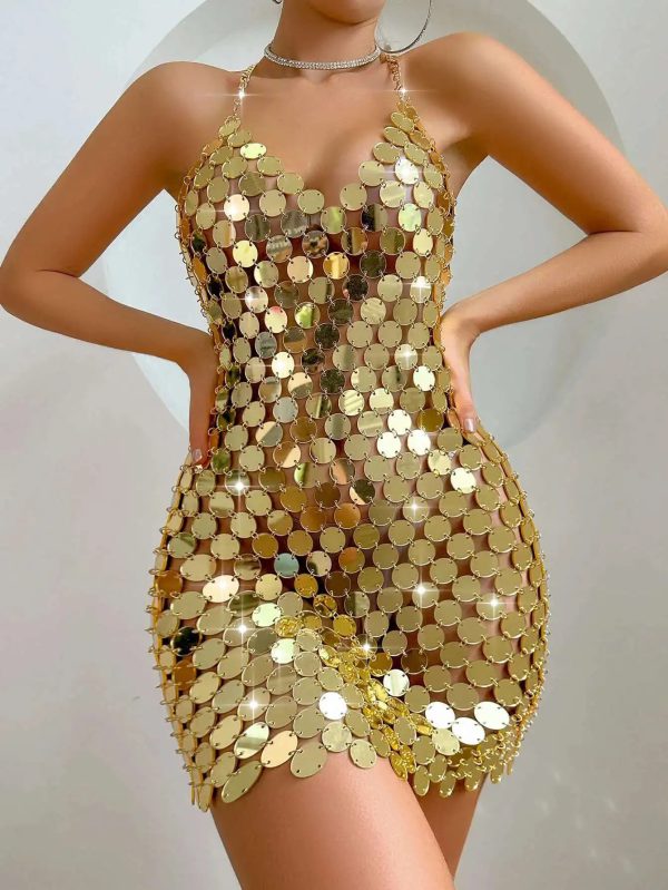 Metal Sequin Fashion Luxury See Through Mini Dress - Image 7