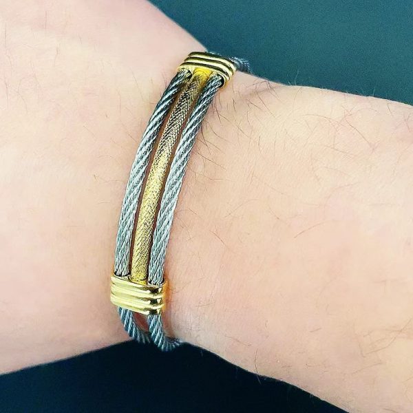 Open Cuff Gold Color Wire Stainless Steel With Hip Hop Knot Unisex Bracelet