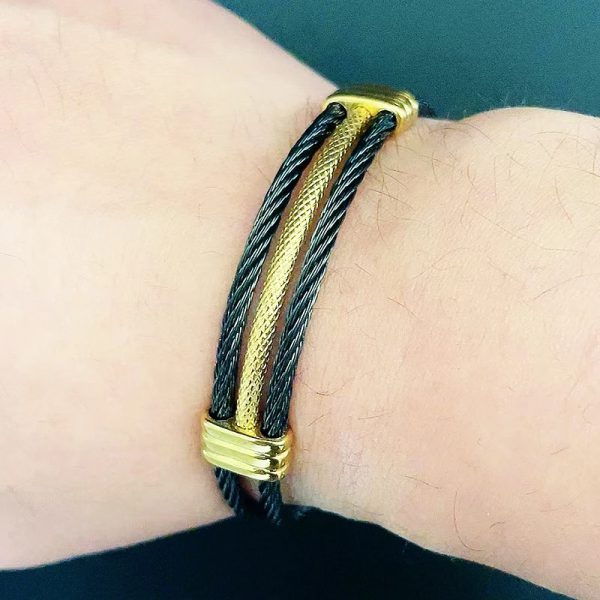 Open Cuff Gold Color Wire Stainless Steel With Hip Hop Knot Unisex Bracelet - Image 2