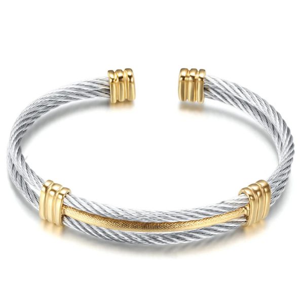 Open Cuff Gold Color Wire Stainless Steel With Hip Hop Knot Unisex Bracelet - Image 3