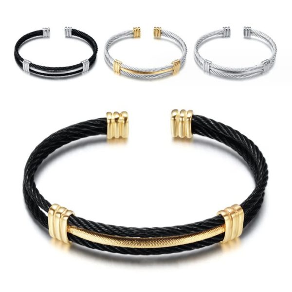 Open Cuff Gold Color Wire Stainless Steel With Hip Hop Knot Unisex Bracelet - Image 4