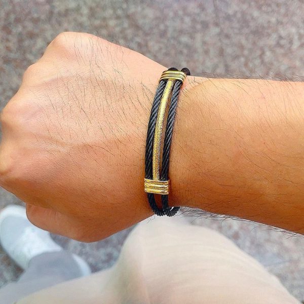 Open Cuff Gold Color Wire Stainless Steel With Hip Hop Knot Unisex Bracelet - Image 5
