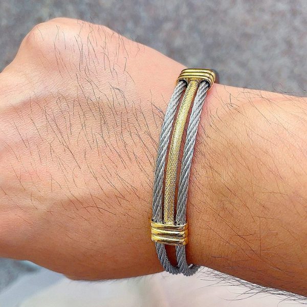 Open Cuff Gold Color Wire Stainless Steel With Hip Hop Knot Unisex Bracelet - Image 7