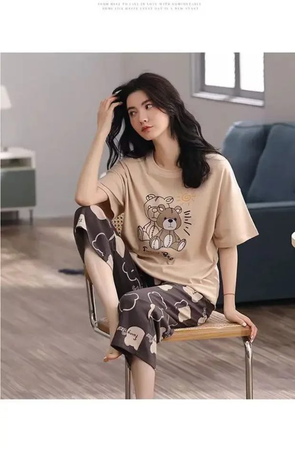 Pajama Set Plus Size Summer Student Thin Short Sleeve Seven Pants Round Neck Sleepwear