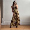 Printed Sequins Backless Halter Deep V-neck Neck  Straight Jumpsuit