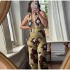Printed Sequins Backless Halter Deep V-neck Neck  Straight Jumpsuit - Image 2