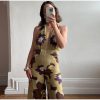 Printed Sequins Backless Halter Deep V-neck Neck  Straight Jumpsuit - Image 3