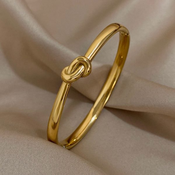 Simple Thin Stainless Steel Knotted Cuff Waterproof Stackable Unisex Bracelets