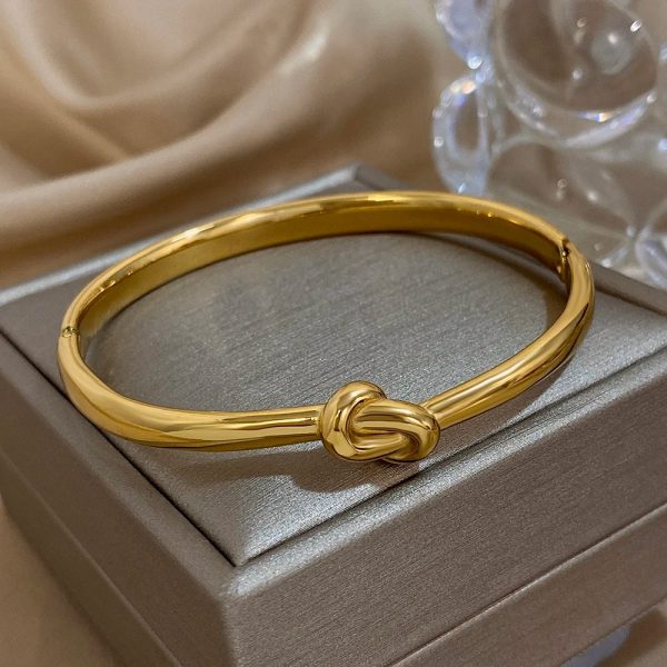 Simple Thin Stainless Steel Knotted Cuff Waterproof Stackable Unisex Bracelets - Image 2