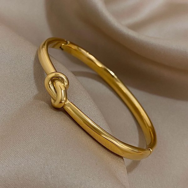 Simple Thin Stainless Steel Knotted Cuff Waterproof Stackable Unisex Bracelets - Image 3