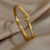 Simple Thin Stainless Steel Knotted Cuff Waterproof Stackable Unisex Bracelets - Image 4