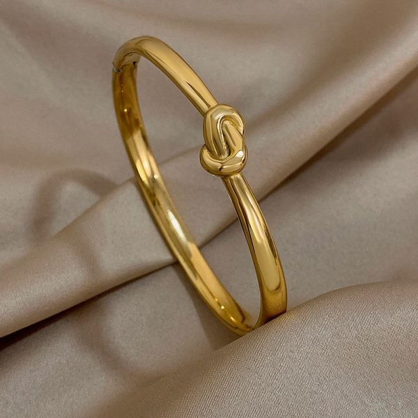 Simple Thin Stainless Steel Knotted Cuff Waterproof Stackable Unisex Bracelets - Image 4