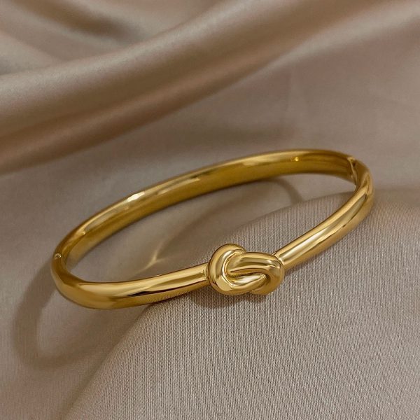 Simple Thin Stainless Steel Knotted Cuff Waterproof Stackable Unisex Bracelets - Image 5