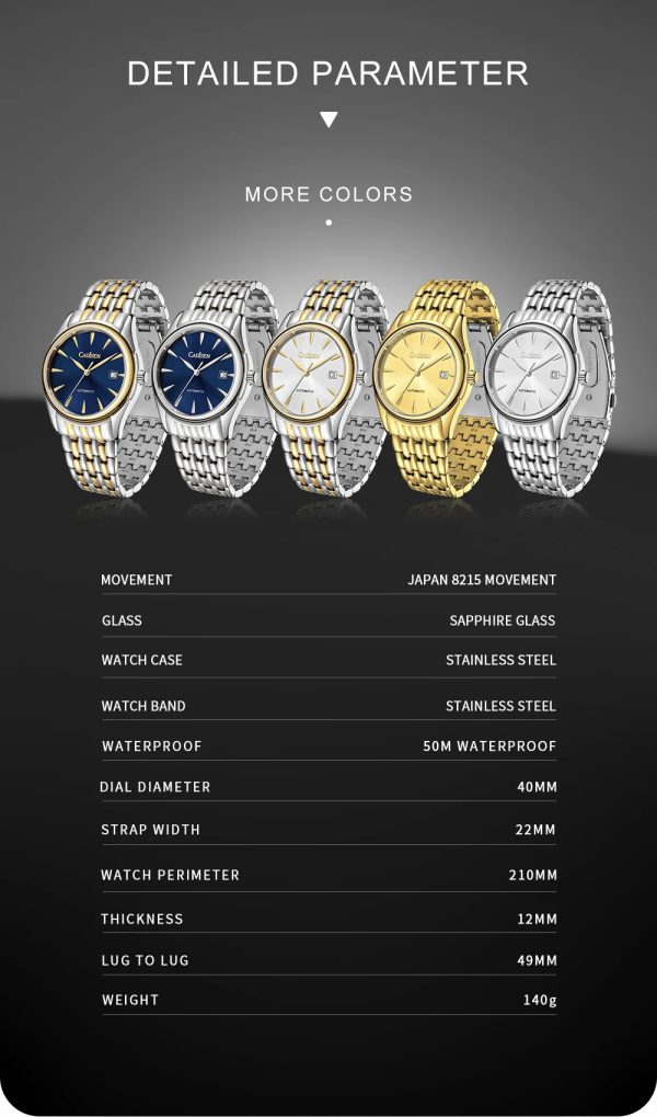 Stainless Steel AR Sapphire Elegant Automatic Machinery Watches - Image 10