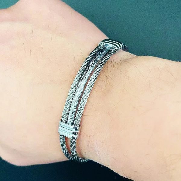 Stainless Steel Open Cuff Wire Hip Hop Knot Unisex Bracelet