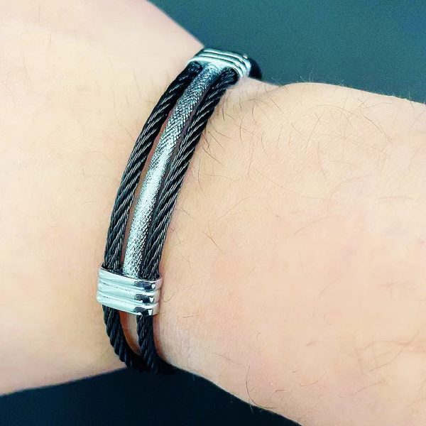Stainless Steel Open Cuff Wire Hip Hop Knot Unisex Bracelet - Image 2