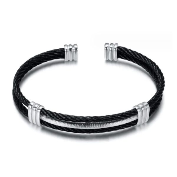 Stainless Steel Open Cuff Wire Hip Hop Knot Unisex Bracelet - Image 3