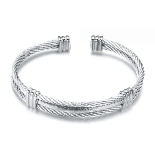 Stainless Steel Open Cuff Wire Hip Hop Knot Unisex Bracelet - Image 4