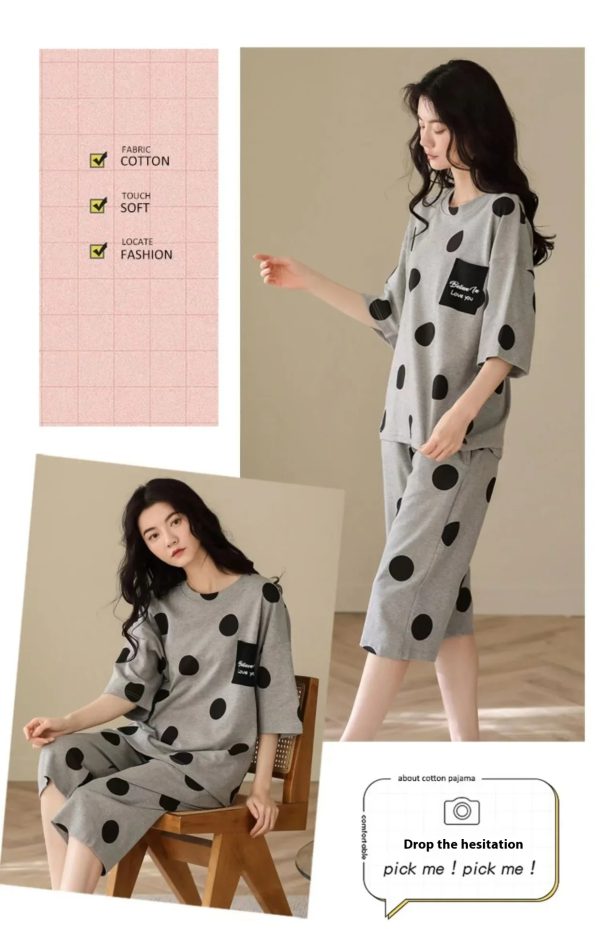 Summer Sleepwear Plus Size Student Pajama Set Thin Short Sleeve Seven Pants Design - Image 2