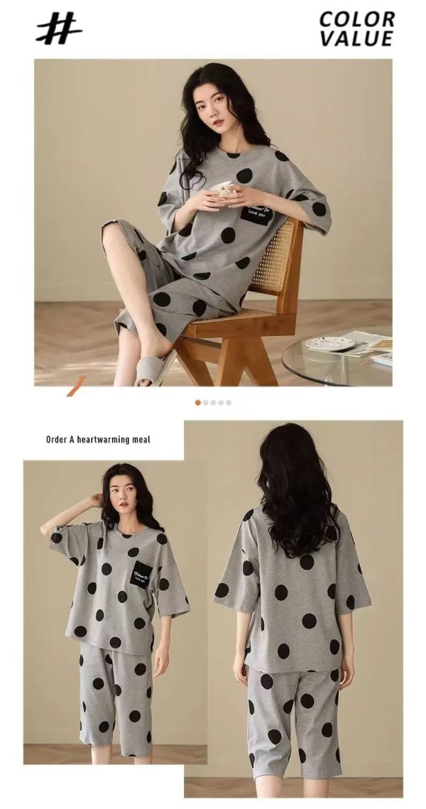 Summer Sleepwear Plus Size Student Pajama Set Thin Short Sleeve Seven Pants Design - Image 4
