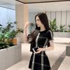 Vintage Hepburn Style Knitted  Short Sleeve Elegant Round Neck Dress
