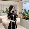Vintage Hepburn Style Knitted  Short Sleeve Elegant Round Neck Dress - Image 4