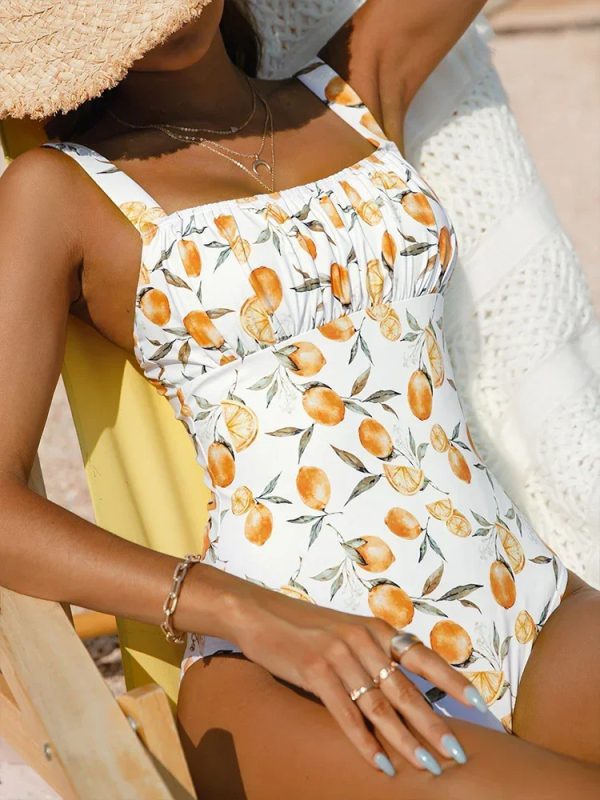 Casual Fruit Print Tummy Control One Piece Swimsuit