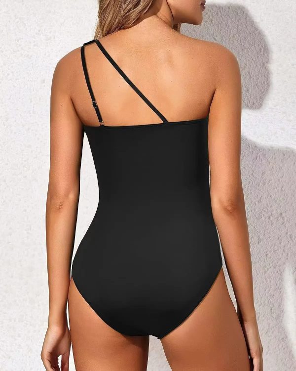 Casual Tummy Control One Shoulder One Piece Swimsuit - Image 2