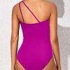 Casual Tummy Control One Shoulder One Piece Swimsuit - Image 3