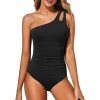 Casual Tummy Control One Shoulder One Piece Swimsuit - Image 4