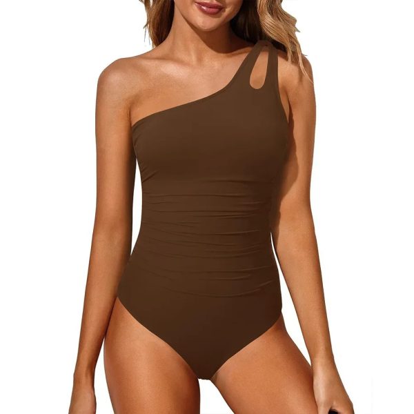 Casual Tummy Control One Shoulder One Piece Swimsuit - Image 7
