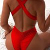 Deep V Neck Fashion High Cut Cross Backless One Piece Swimsuit - Image 10