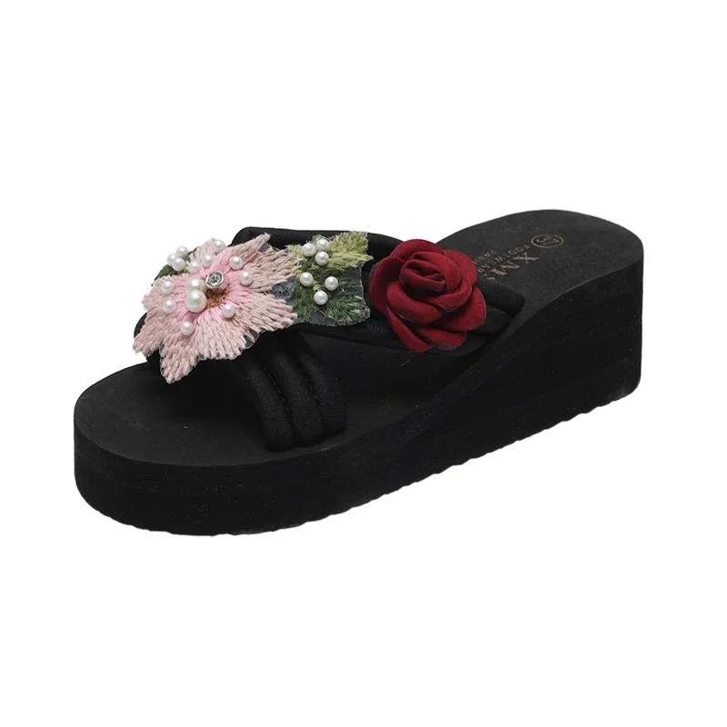 Elegant Embroidered Flower Flip Flops Slip Resistant Thick Soled Sandals - Image 12