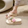 Elegant Embroidered Flower Flip Flops Slip Resistant Thick Soled Sandals - Image 17