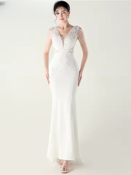 Luxury Lace Rhinestone Backless Evening Long Dresses - Image 2