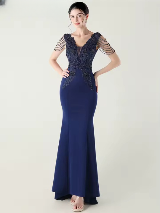 Luxury Lace Rhinestone Backless Evening Long Dresses - Image 3